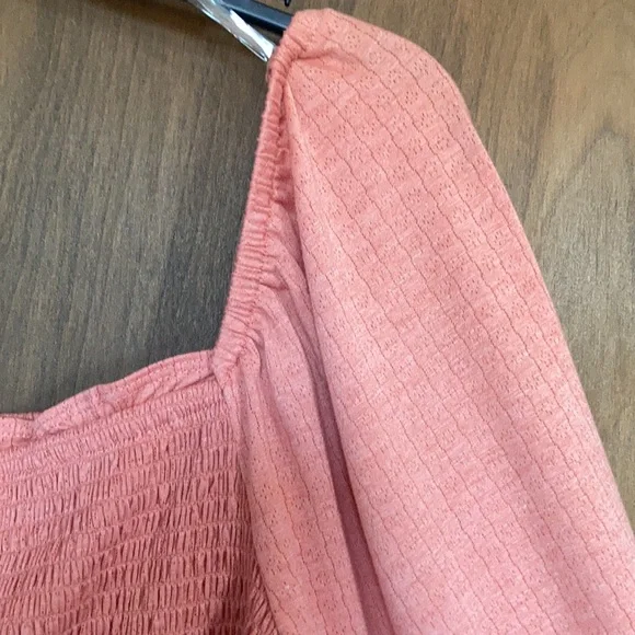 SO top blush crepe long sleeve smocked top boho cottagecore casual L jrs - Picture 6 of 16